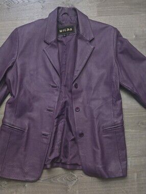 Wilda Purple Leather Pea Coat Jacket - Men's